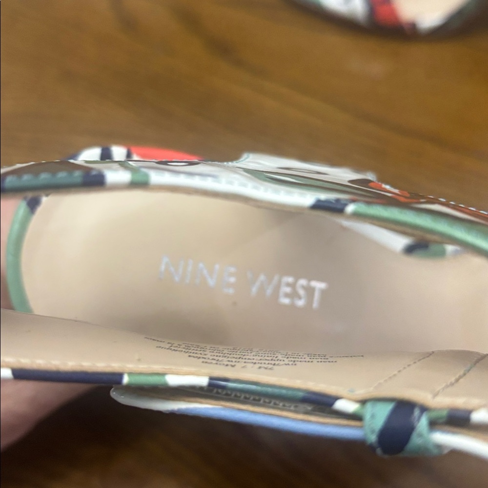 Nine West Tropical Floral Ankle-Strap Sandals in Green, White, Black and Coral - Picture 4 of 10